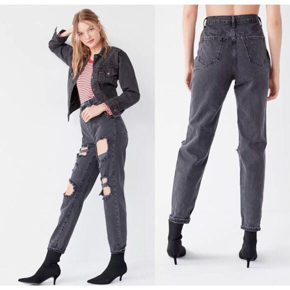 BDG Urban Outfitters Mom Jeans High Rise Distressed Ripped Gray Women’s Size 28 - Picture 14 of 14